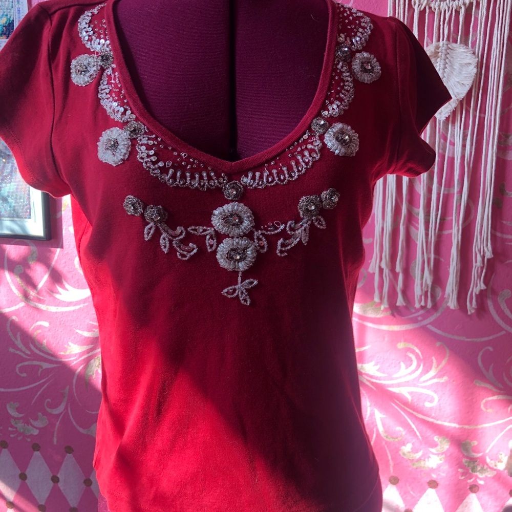 Y2K 2000s Embroidered handmade beaded women’s Top